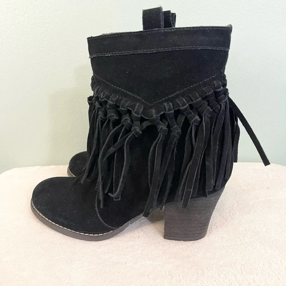 Sbicca Women's Vintage Collection Suede Leather Fringe Ankle Black Boots Sz 7.5 - Picture 3 of 10
